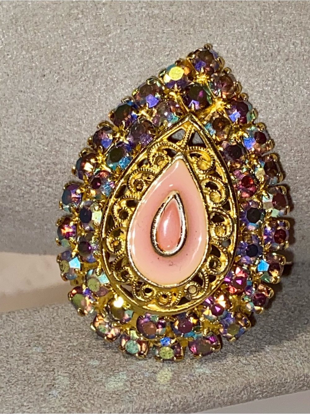 Vintage Florenza Victorian Revival Enamel and Aurora
Borealis Brooch